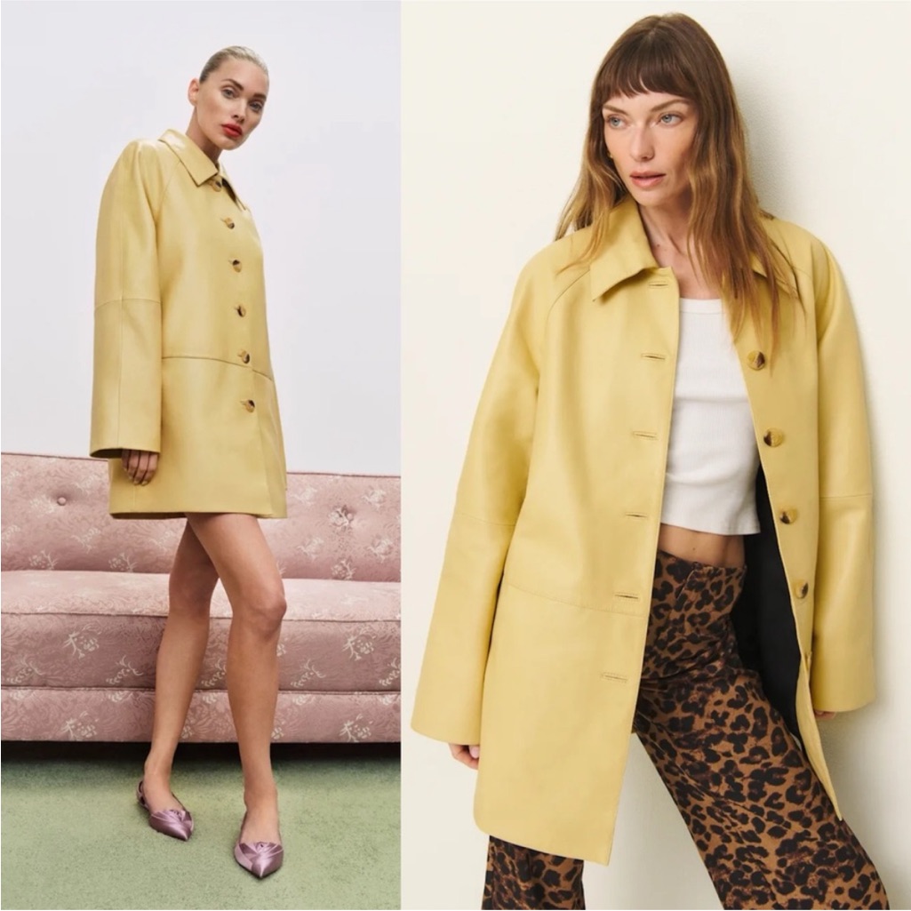 Reformation Large Veda Celine Jacket Leather Coat Sunshine Yellow